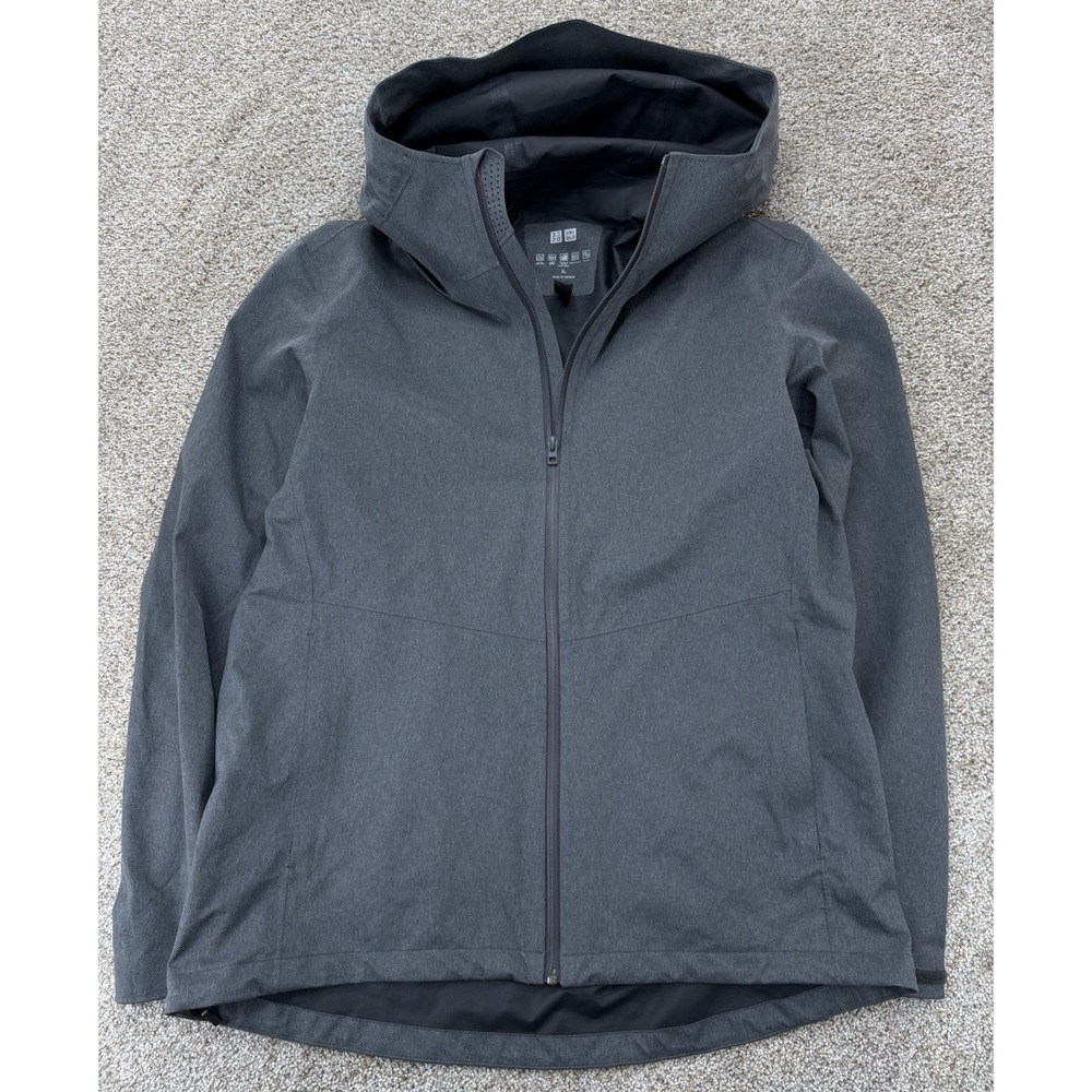 Uniqlo Blocktech Parka Womens XL Monochrome Gray Hooded Minimalist Rain Jacket
